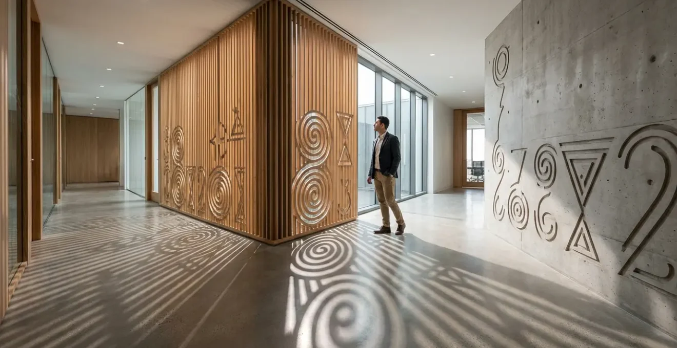 Professionista contempla mappa numerologica della carriera in ambiente moderno