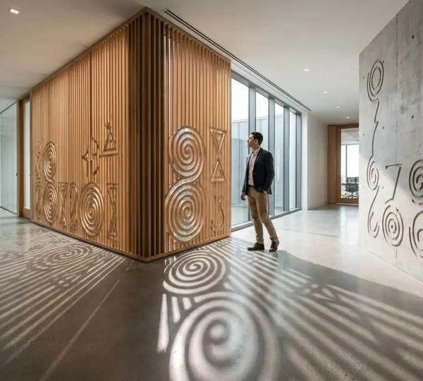 Professionista contempla mappa numerologica della carriera in ambiente moderno