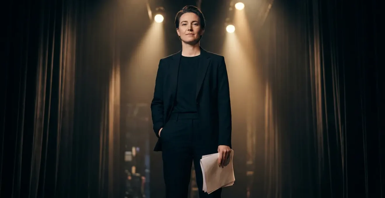 Professionista che stringe discretamente una corniola in tasca prima di una presentazione