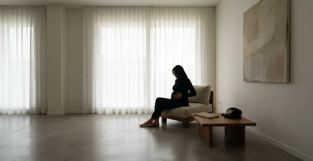 Persona che pratica esercizi di respirazione profonda prima di una chiamata importante