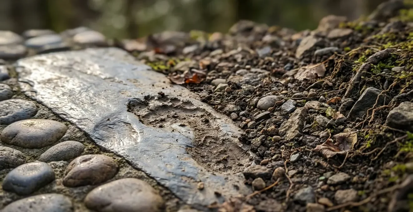 Figura alla biforcazione di un sentiero con texture naturali contrastanti