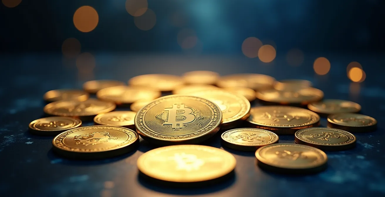 Composizione simbolica con monete d'oro e elementi celesti rappresentanti il ciclo di Giove