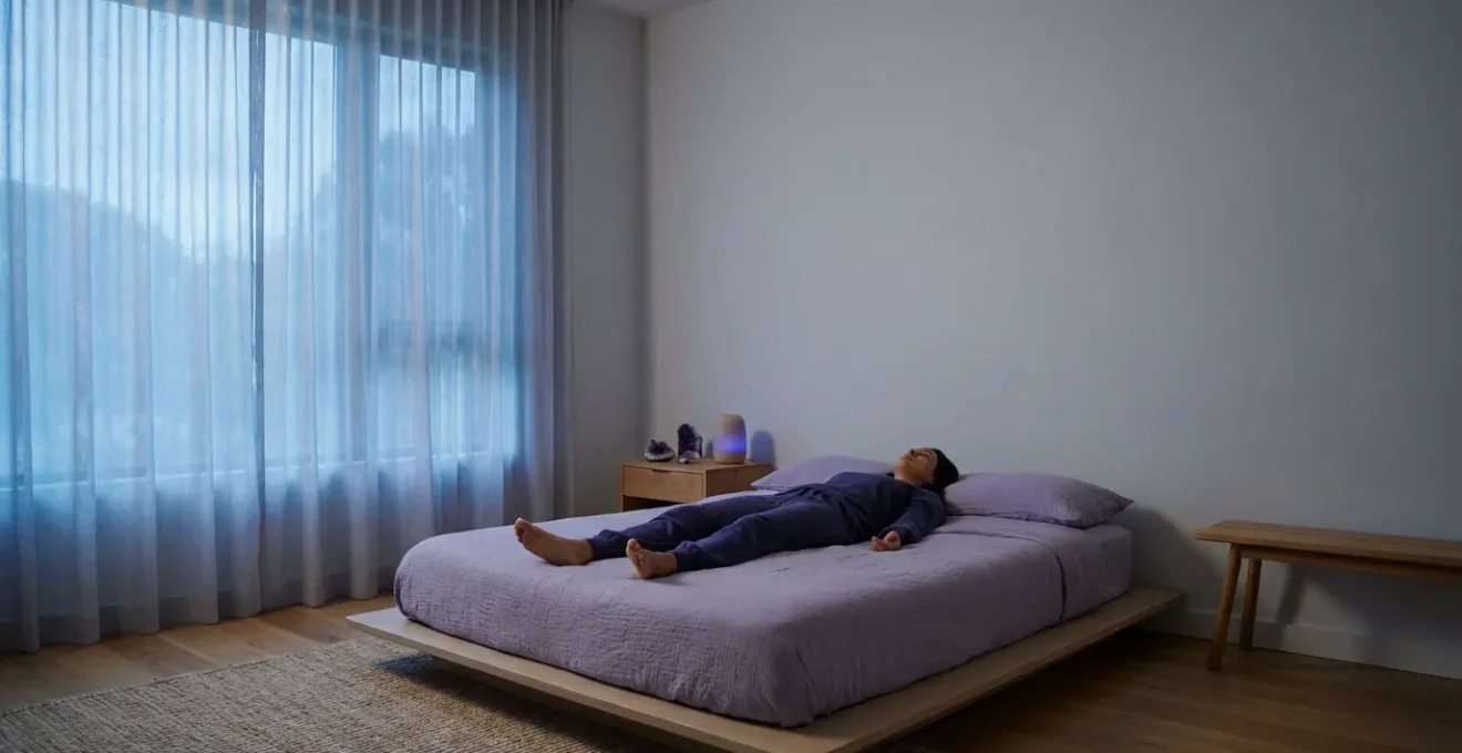 Persona in stato di rilassamento profondo durante meditazione guidata per il sonno