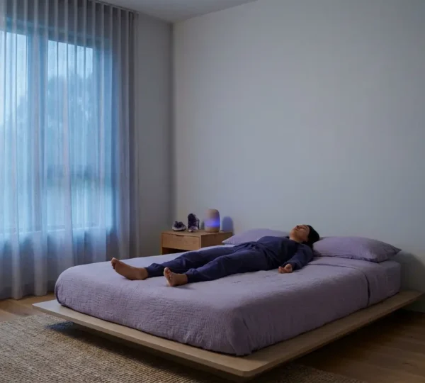 Persona in stato di rilassamento profondo durante meditazione guidata per il sonno