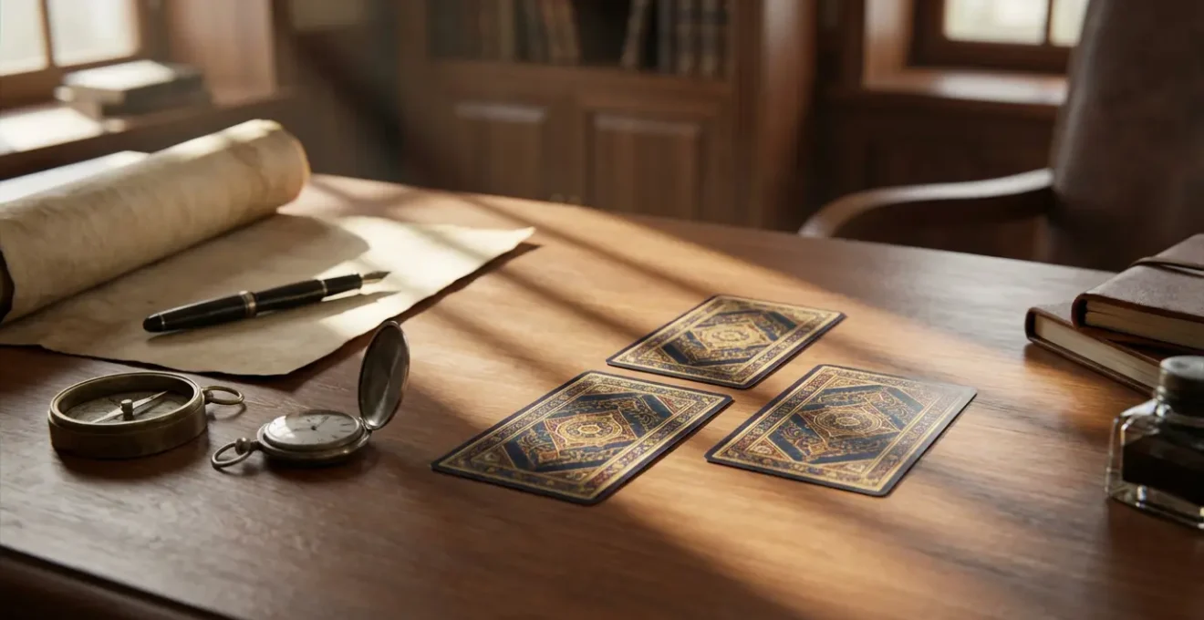 Riflessione decisionale su promozione lavorativa con carte dei tarocchi