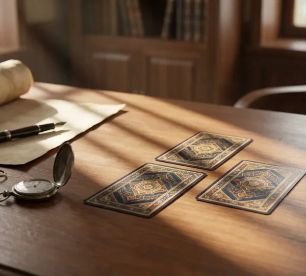 Riflessione decisionale su promozione lavorativa con carte dei tarocchi