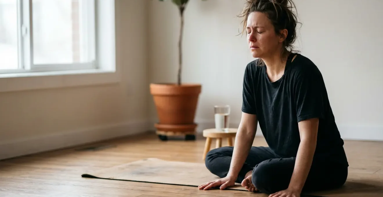 Persona seduta con le mani appoggiate al suolo in una posizione di radicamento dopo la pratica yoga