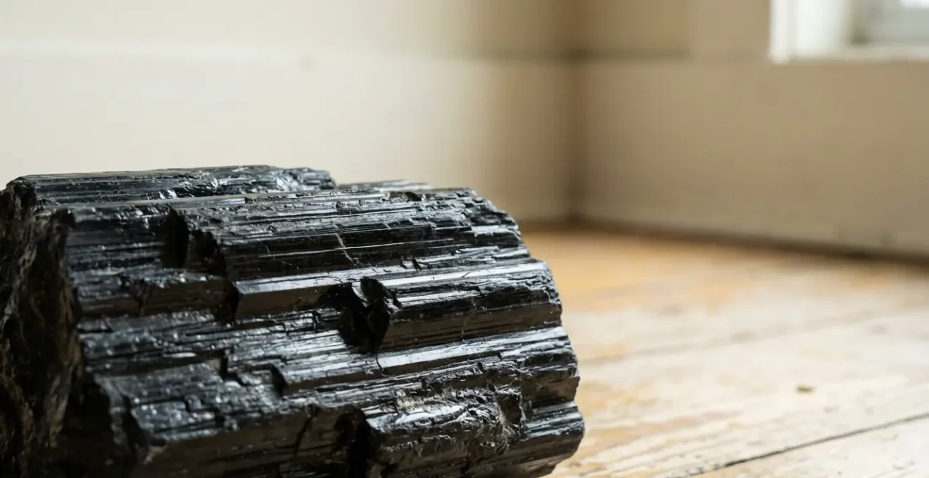 Cristallo di tormalina nera posizionato nell'angolo di un salotto