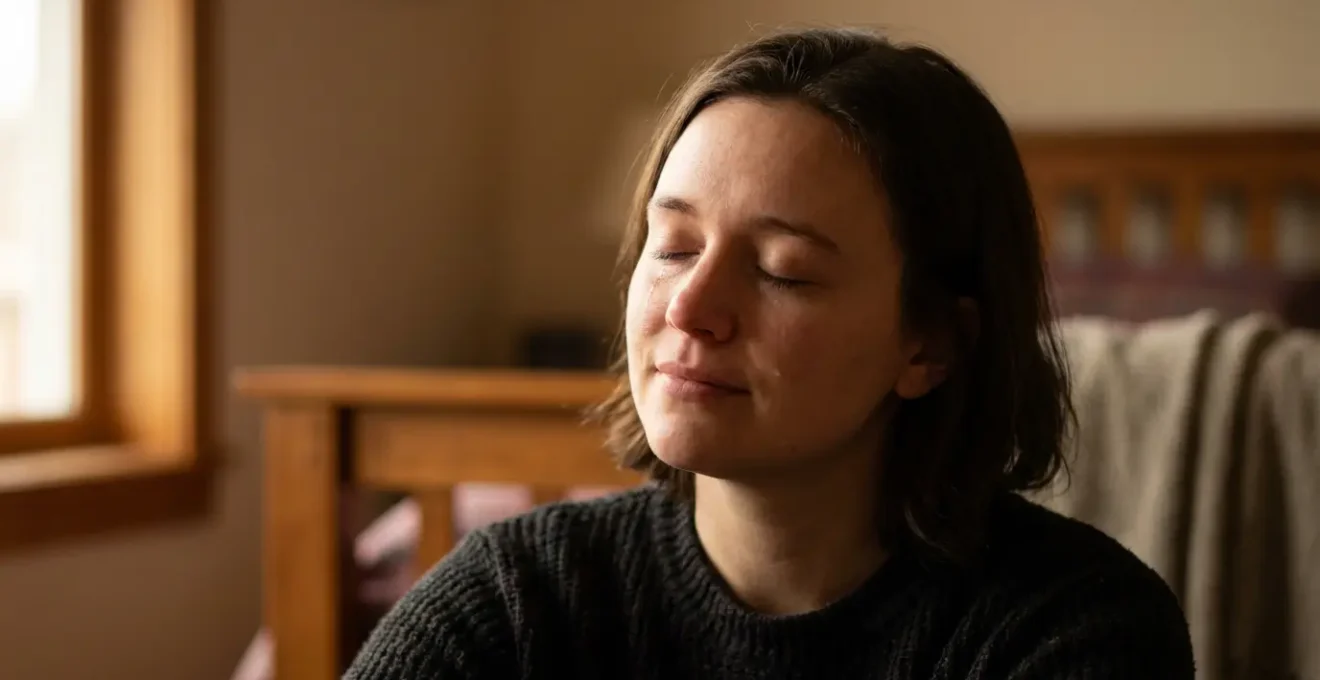 Primo piano di persona in meditazione con espressione emotiva autentica